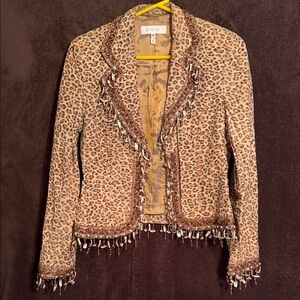 Escada Leopard Print Blazer with Fringe